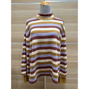 SOFT STRETCHY Madewell Women's Striped Mockneck Bubble-Sleeve Sweatshirt Size M